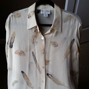 Vintage Emanuel Ungaro Feather print mesh button down blouse.